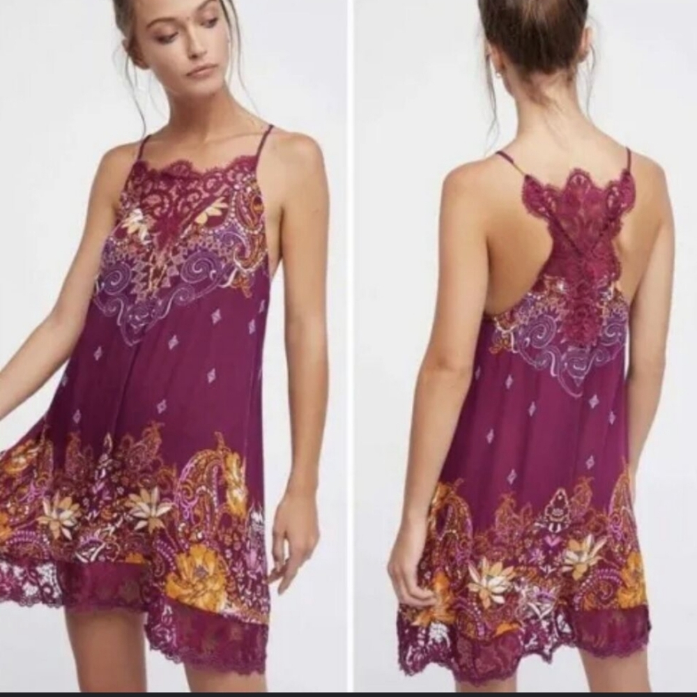 Free people burgundy lace slip